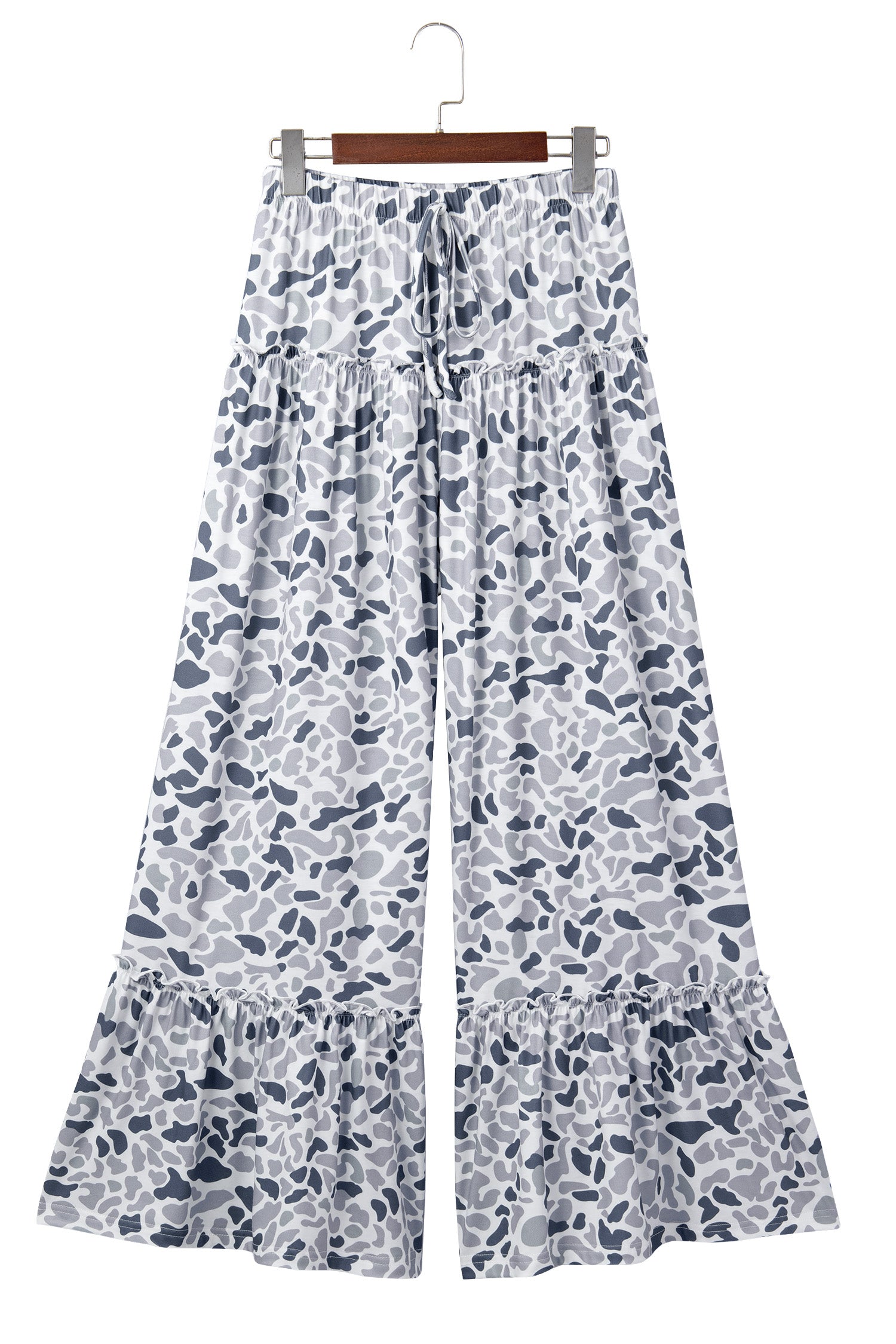 Camo Ruffle Wide Leg Drawstring Pants