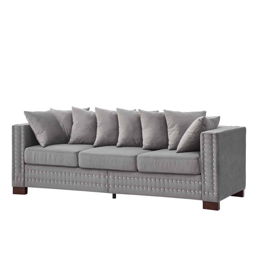 Modern Design Living Room Sofa 2+3 Seater Square armrest with Silver Nails Decoration Upholstered Velvet Couch Grey