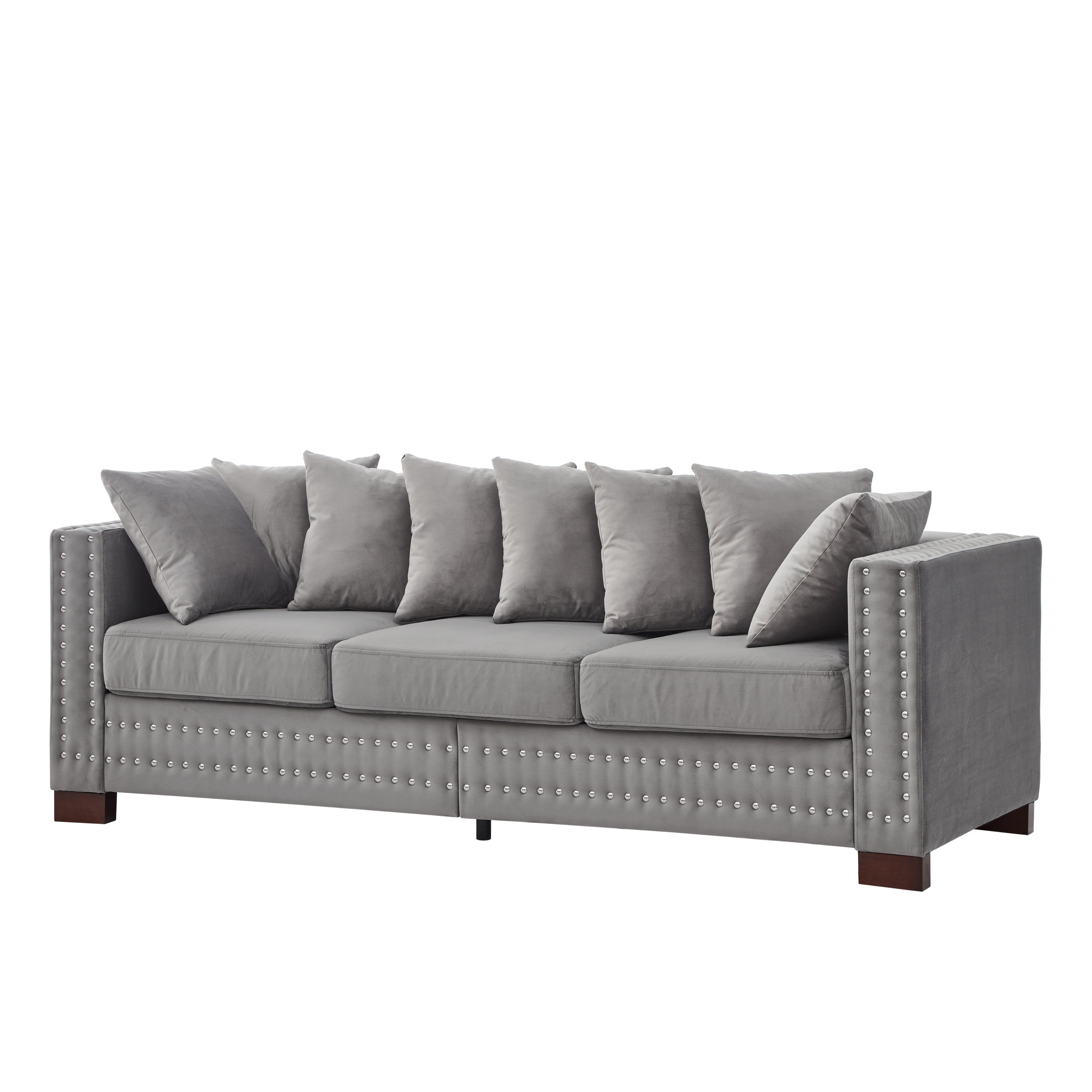 Modern Design Living Room Sofa 2+3 Seater Square armrest with Silver Nails Decoration Upholstered Velvet Couch Grey