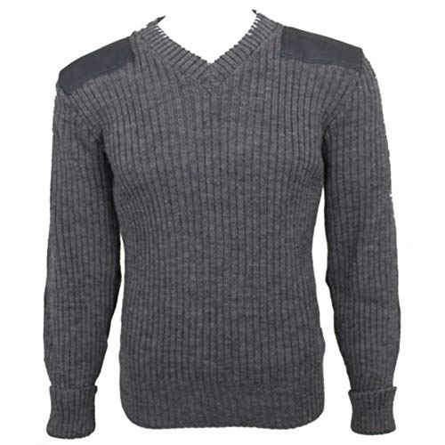 York Woolly Pully Vee Neck Sweater with Patches with Epaulets