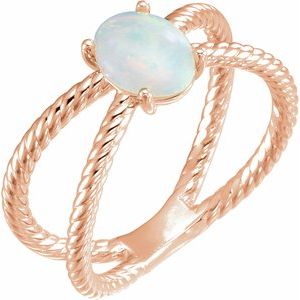 14K Rose Gold 8x6 mm  Natural White Opal Criss-Cross Ring