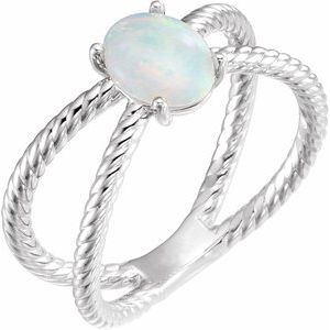 Sterling Silver 6x4 mm  Natural White Opal Criss-Cross Ring