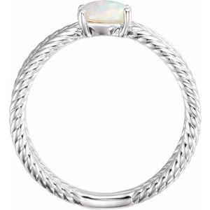 14K White Gold 6x4 mm  Natural White Opal Criss-Cross Ring