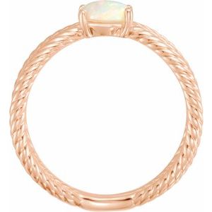 14K Rose Gold 6x4 mm  Natural White Opal Criss-Cross Ring