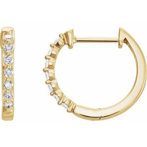14K Yellow Gold 1/3 CTW Natural Diamond Hinged 15.25 mm Hoop Earrings