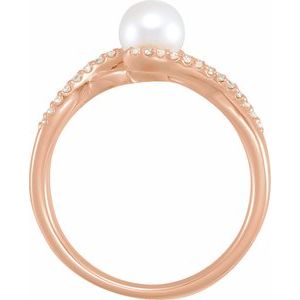 14K Rose Gold Cultured White Freshwater Pearl & 1/10 CTW Natural Diamond Ring