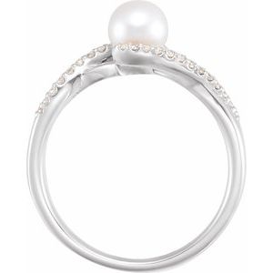 14K White Gold Cultured White Freshwater Pearl & 1/10 CTW Natural Diamond Ring