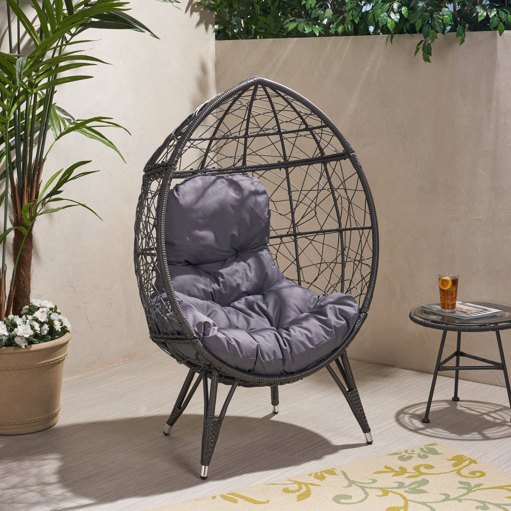 Cosmos Round Hammered Iron Teardrop Chair, Grey