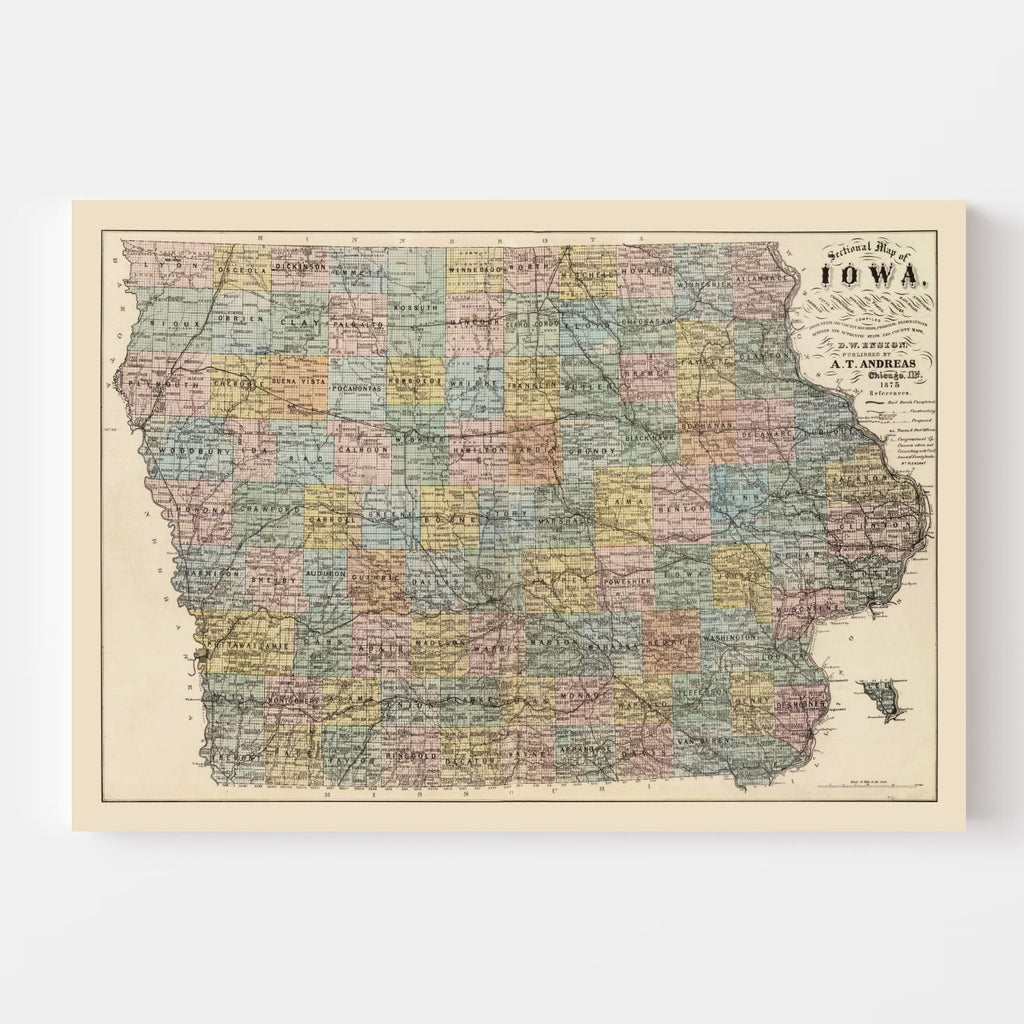 Vintage Map of Iowa 1875
