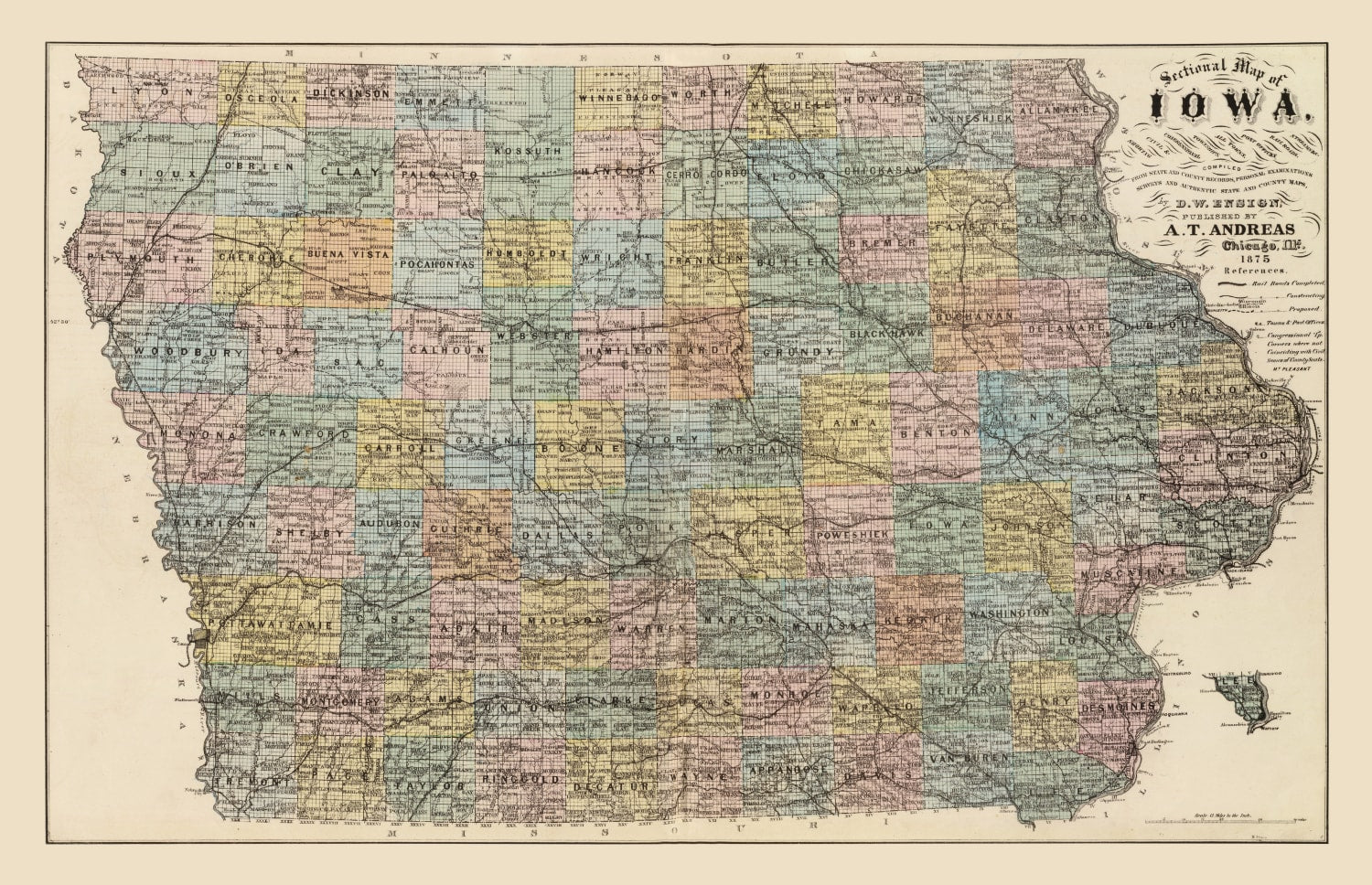 Vintage Map of Iowa 1875