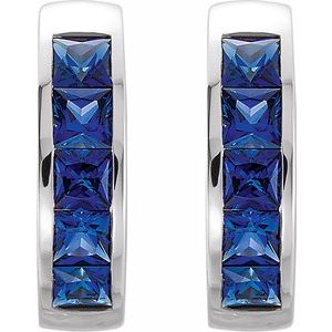 Platinum Lab-Grown Blue Sapphire Hoop Earrings – image 2