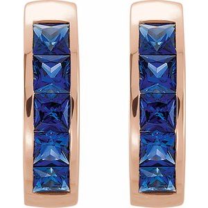 14K Rose Gold Lab-Grown Blue Sapphire Hoop Earrings – image 2