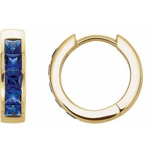 14K Yellow Gold Lab-Grown Blue Sapphire Hoop Earrings