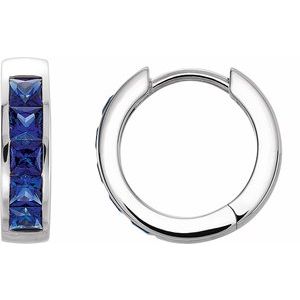Platinum Lab-Grown Blue Sapphire Hoop Earrings