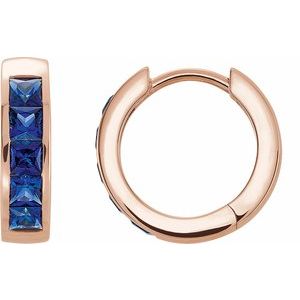 14K Rose Gold Lab-Grown Blue Sapphire Hoop Earrings