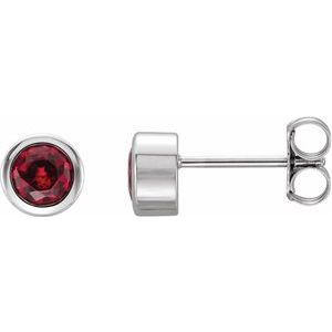 14K White Gold Lab-Grown Ruby Bezel-Set Earrings