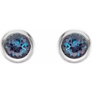 Platinum Lab-Grown Alexandrite Bezel-Set Earrings – image 2
