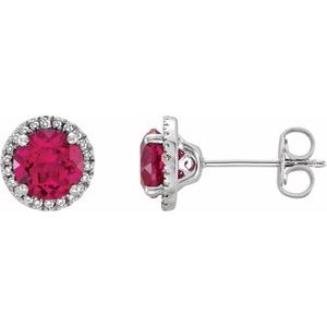 Round 4-Prong Halo-Style Birthstone Stud Earrings