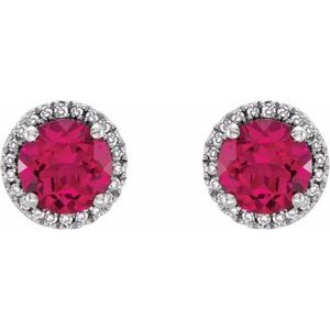 Sterling Silver Lab-Grown Ruby & .01 CTW Natural Diamond Earrings – image 2
