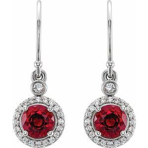14K White Gold Lab-Grown Ruby & 1/8 CTW Natural Diamond Halo-Style Earrings – image 2