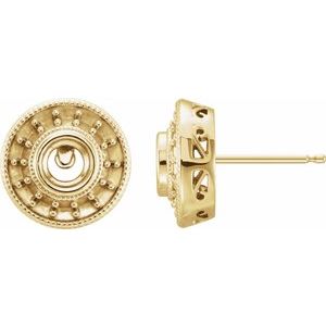 14K Yellow Gold 5 mm Round Bezel-Set Halo-Style Earring Mounting