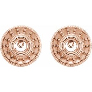14K Rose Gold 4 mm Round Bezel-Set Halo-Style Earring Mounting – image 2