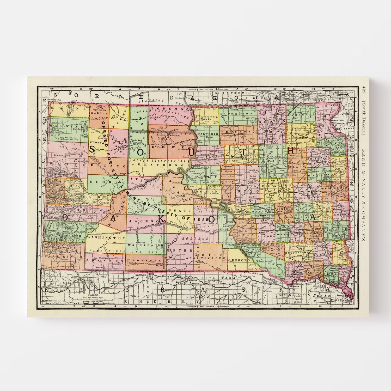 Vintage Map of South Dakota 1897