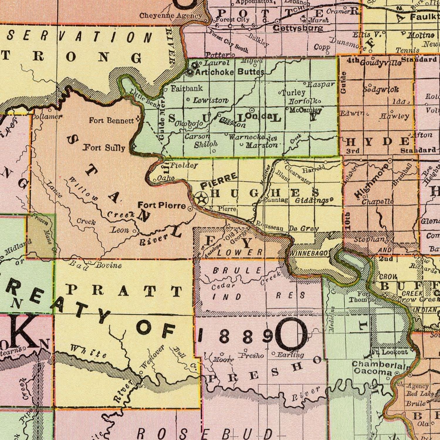 Vintage Map of South Dakota 1897
