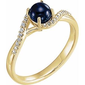 14K Yellow Gold Natural Blue Sapphire & .07 CTW Natural Diamond Ring