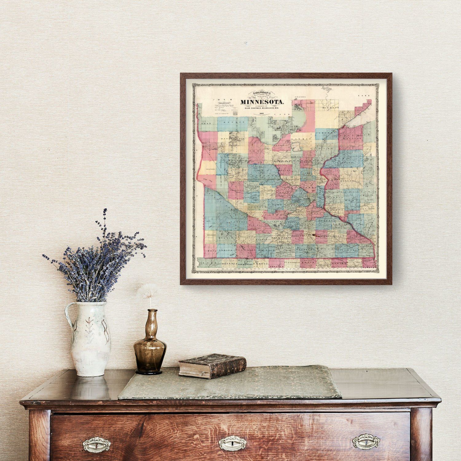 Vintage Map of Minnesota 1868