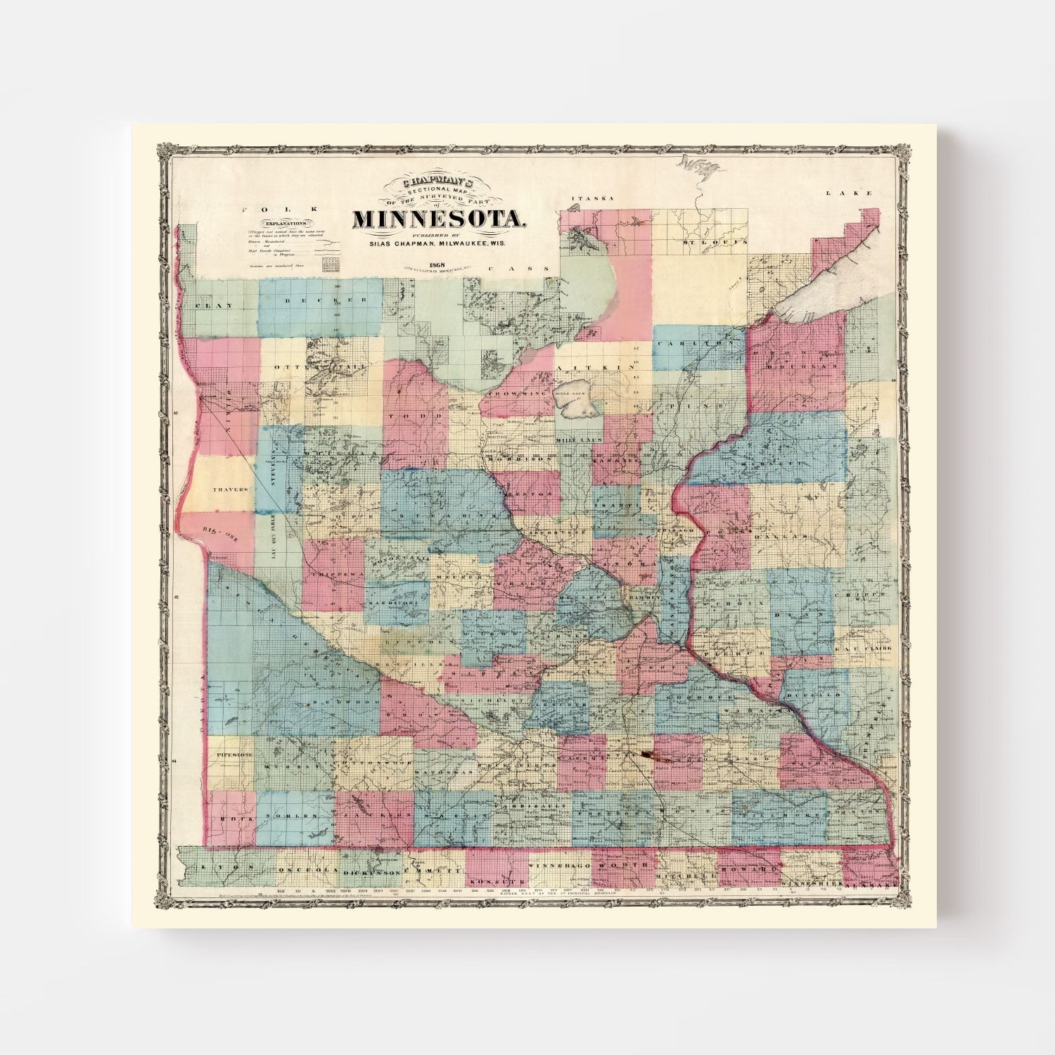 Vintage Map of Minnesota 1868