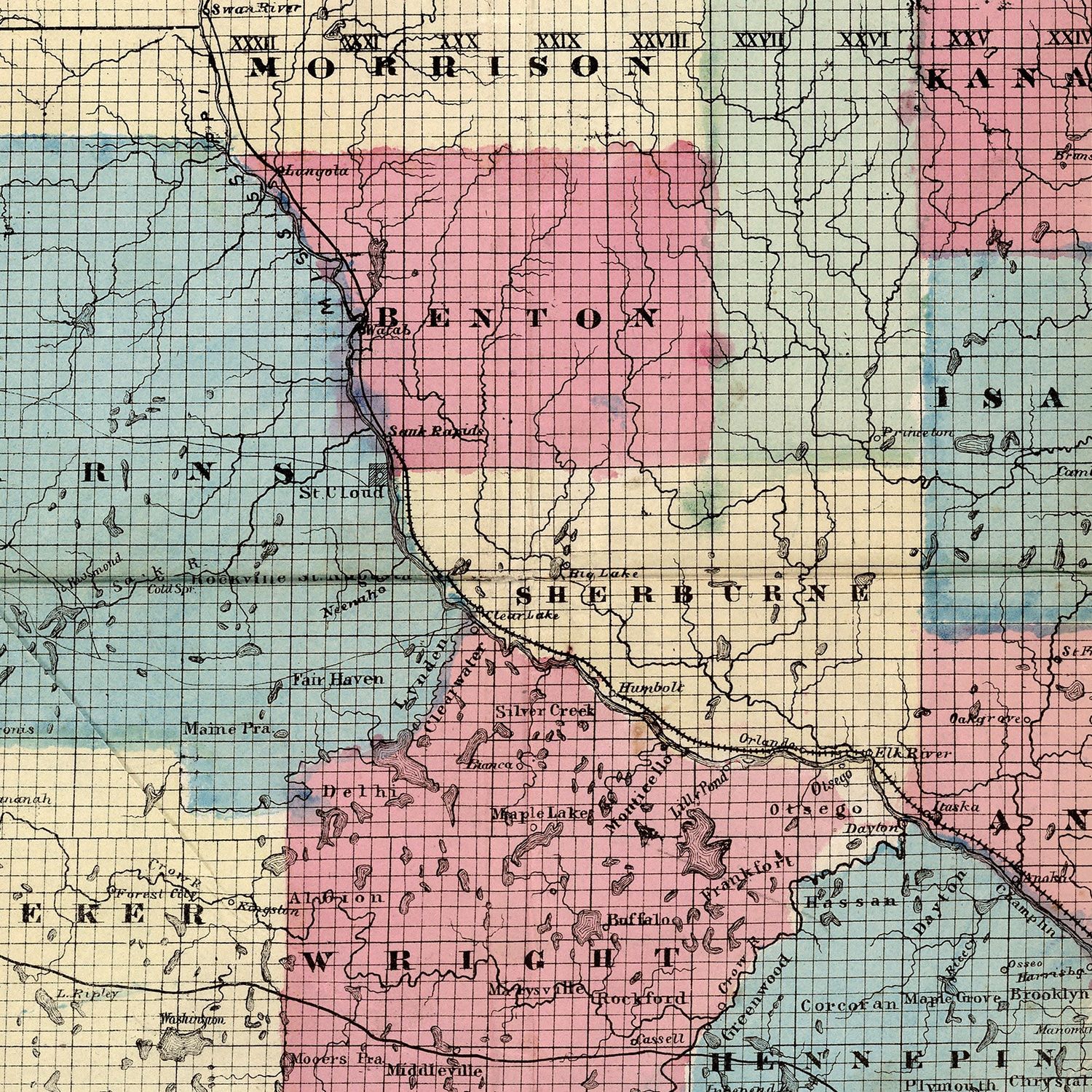 Vintage Map of Minnesota 1868