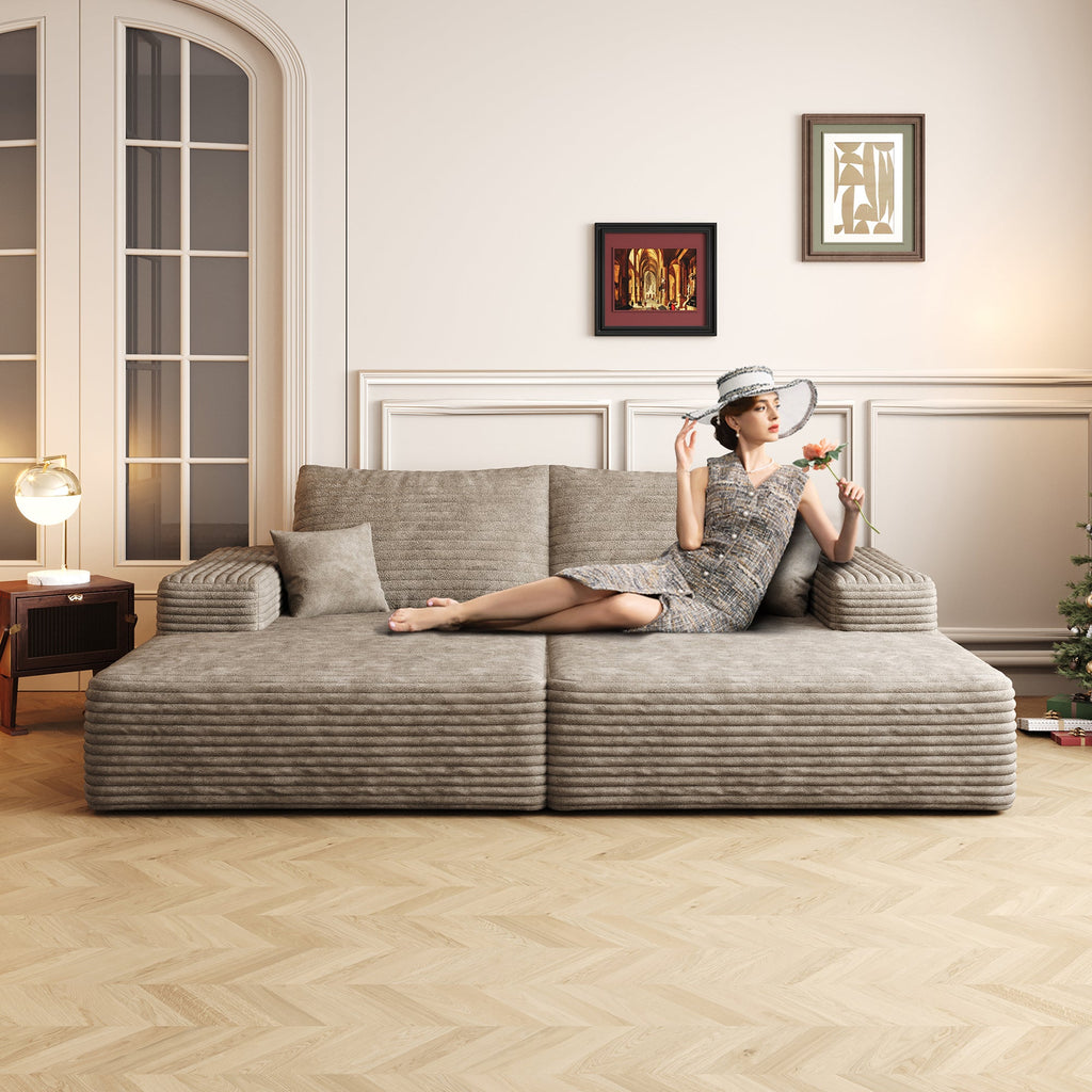 74.8' Modern Sofa bed With Dual sleeper, lounger for moviebonus room,No Assembly Required,Camel (Plush Corduroy Fabric)