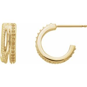 14K Yellow Gold Left Beaded Hoop Earring Mounting