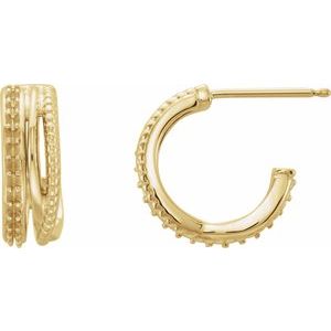14K Yellow Gold Right Beaded Hoop Earring Mounting