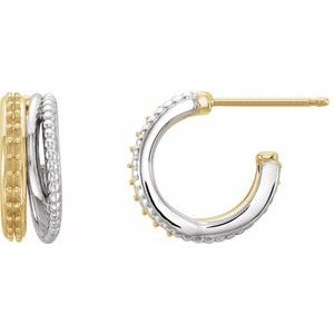 14K Yellow/White Gold Right Beaded Hoop Earring Mounting – image 2