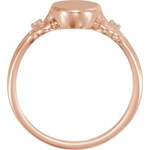 14K Rose Gold .03 CTW Diamond 12x8 mm Oval Fleur-de-lis Signet Ring