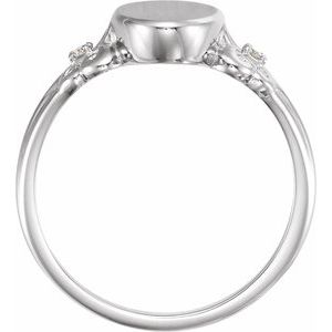 Sterling Silver .03 CTW Diamond 12x8 mm Oval Fleur-de-lis Signet Ring