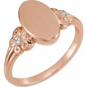 14K Rose Gold .03 CTW Diamond 12x8 mm Oval Fleur-de-lis Signet Ring