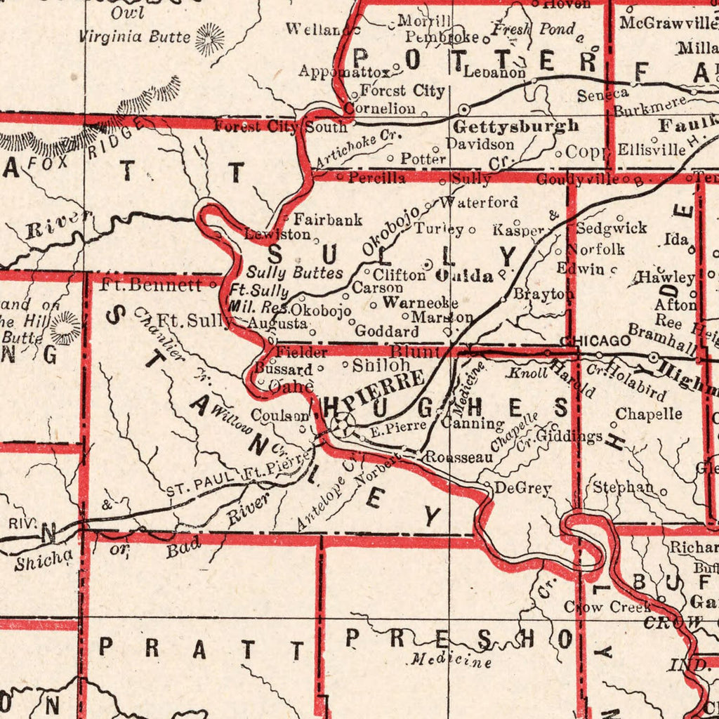 Vintage Map of South Dakota 1893