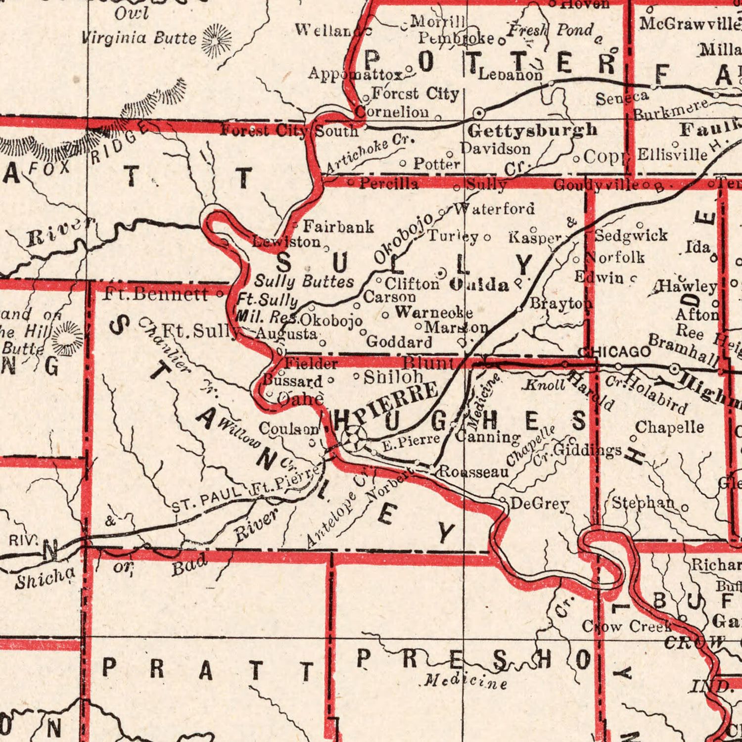 Vintage Map of South Dakota 1893