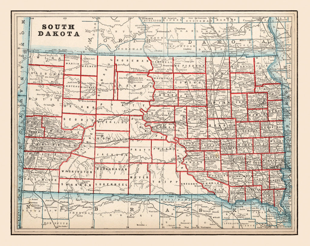Vintage Map of South Dakota 1893