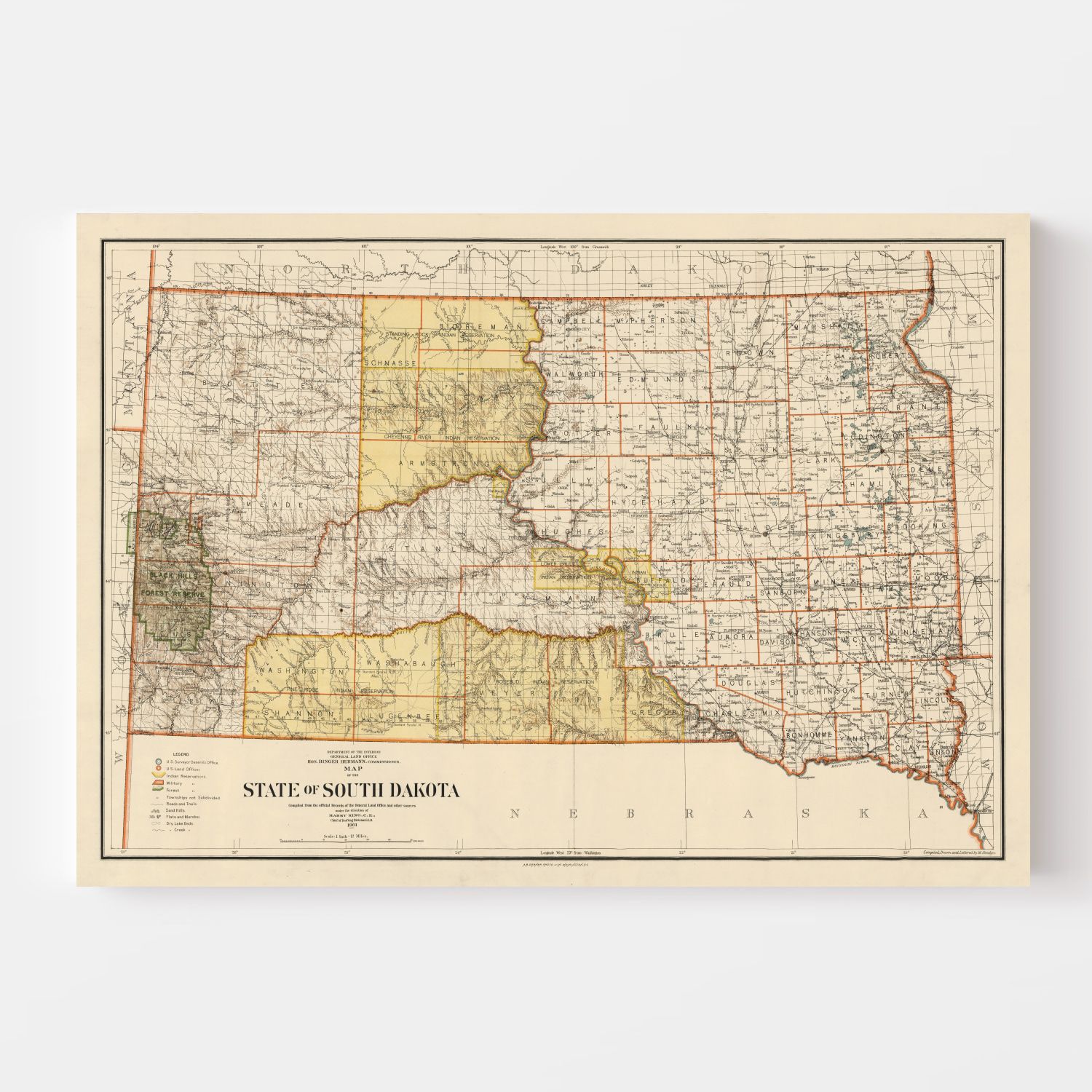 Vintage Map of South Dakota 1901