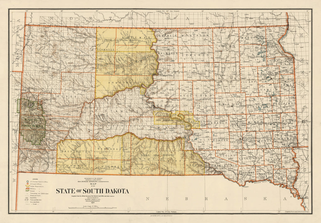 Vintage Map of South Dakota 1901
