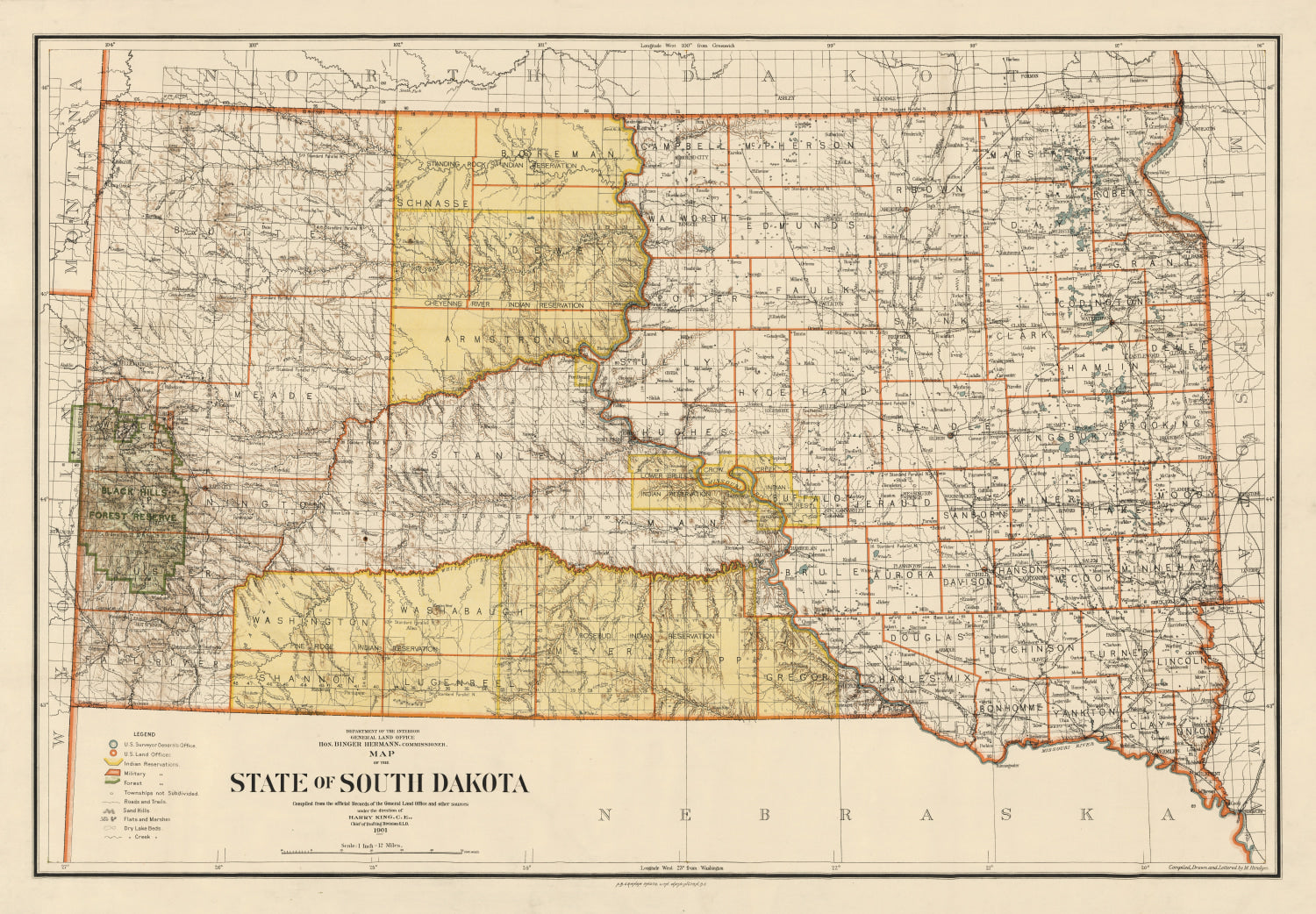 Vintage Map of South Dakota 1901