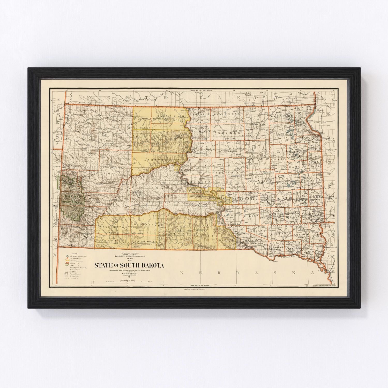 Vintage Map of South Dakota 1901