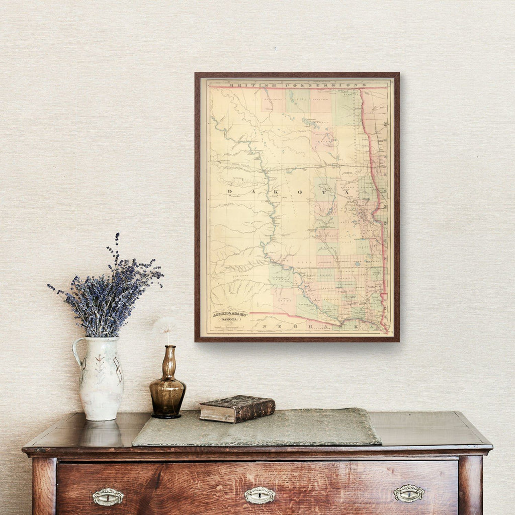 Vintage Map of Dakota Territory 1875
