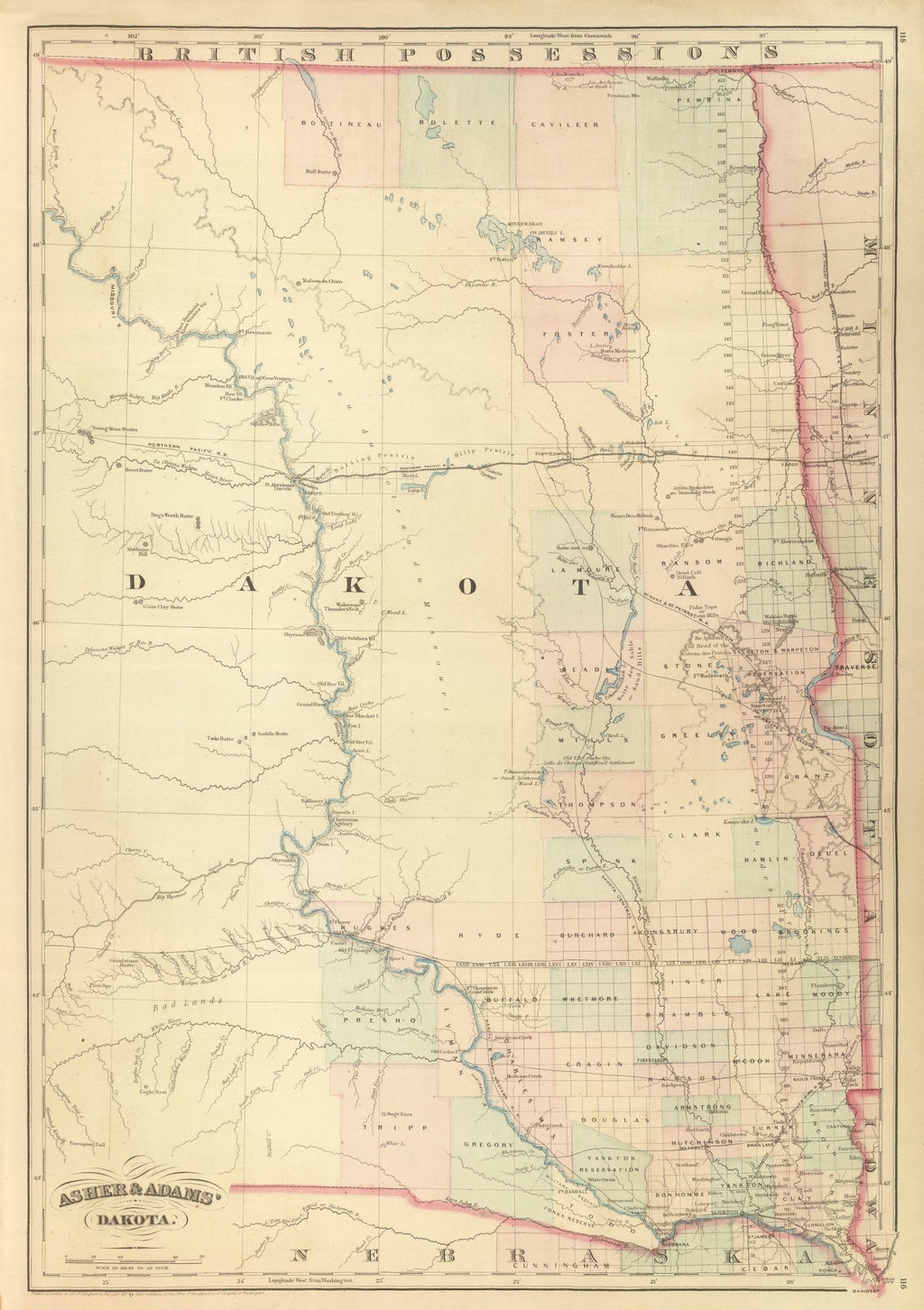 Vintage Map of Dakota Territory 1875