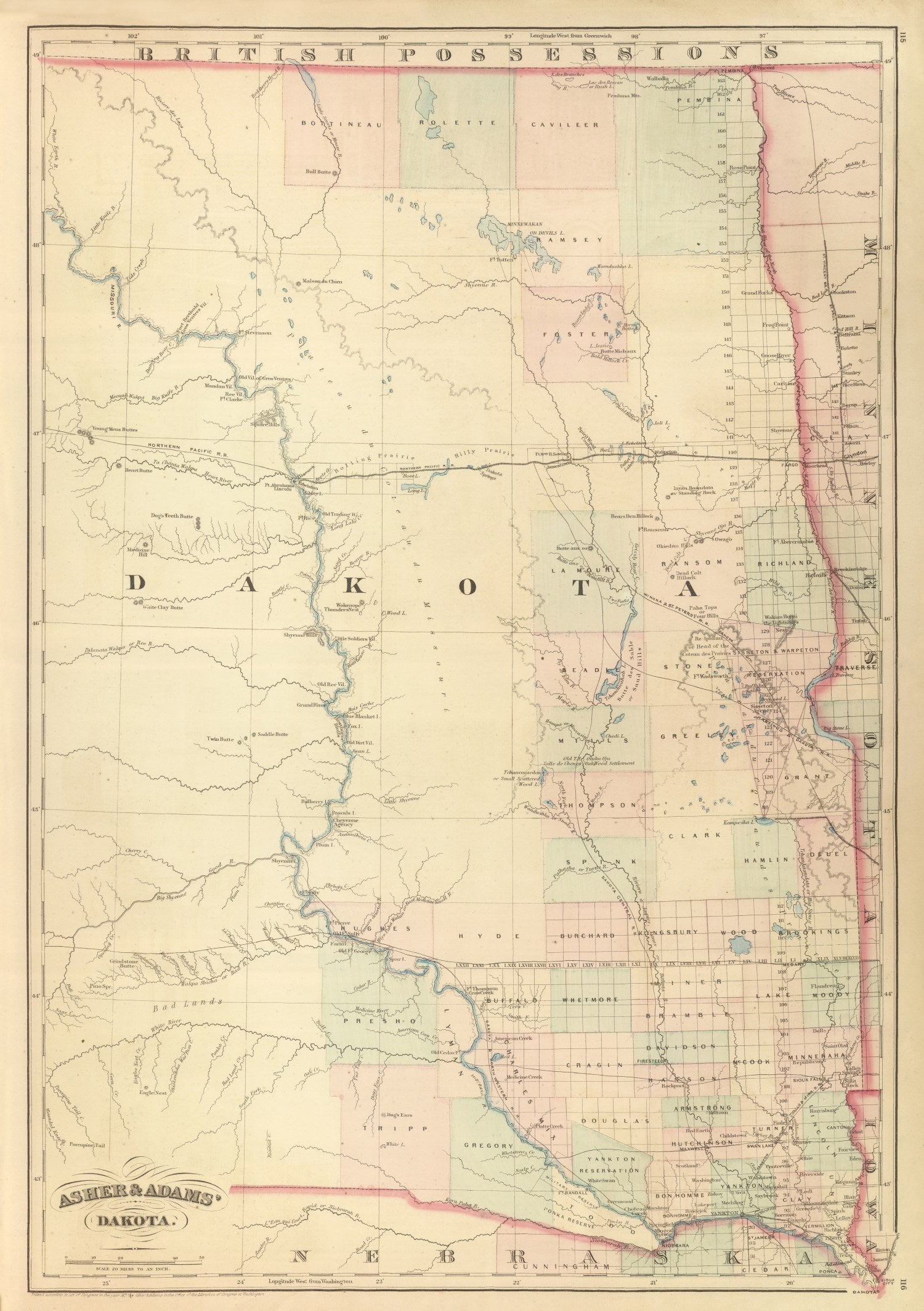 Vintage Map of Dakota Territory 1875