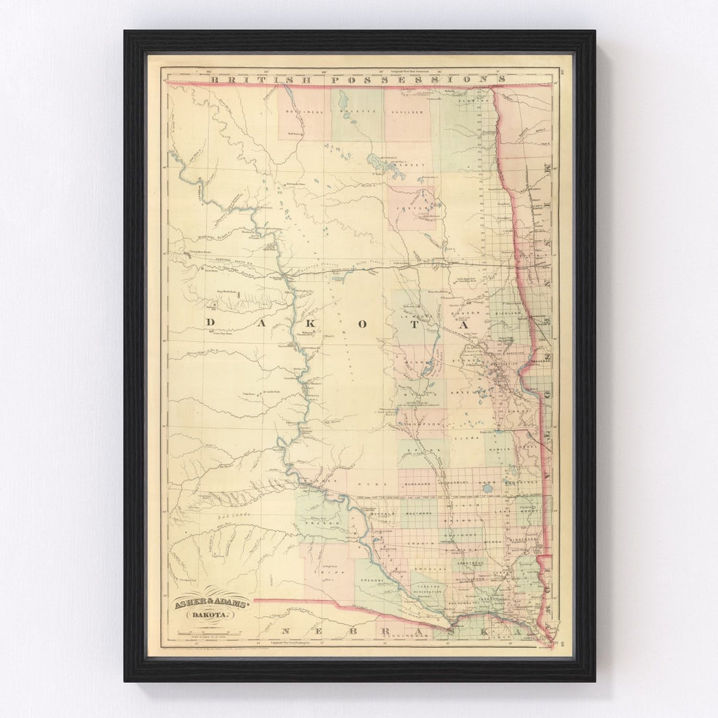 Vintage Map of Dakota Territory 1875